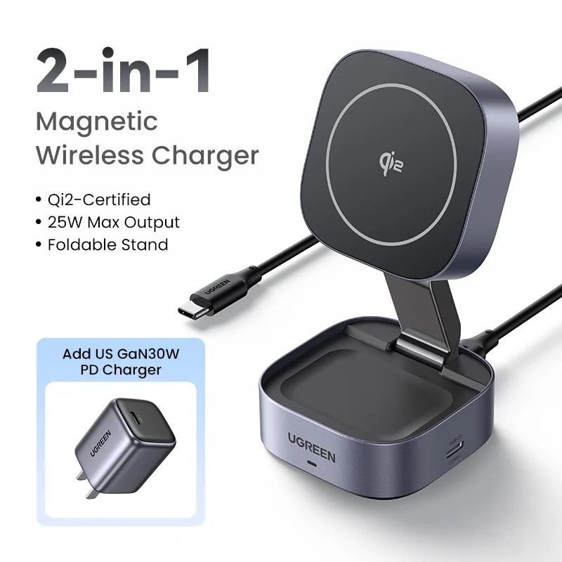 UGREEN Qi2 15W MagSafe 2-in-1 Foldable Wireless Charging Stand