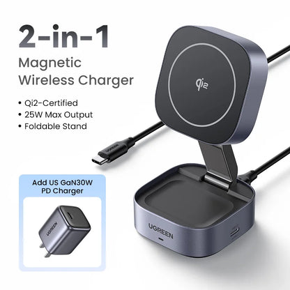 UGREEN Qi2 15W MagSafe 2-in-1 Foldable Wireless Charging Stand
