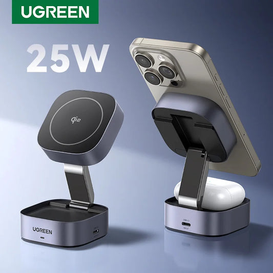 UGREEN Qi2 15W MagSafe 2-in-1 Foldable Wireless Charging Stand