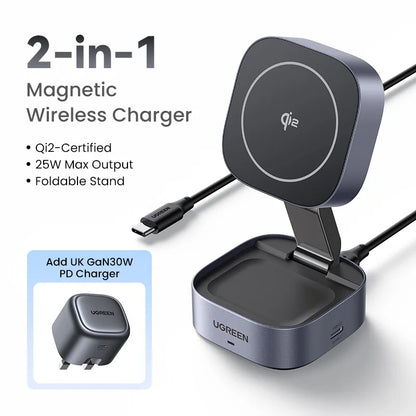 UGREEN Qi2 15W MagSafe 2-in-1 Foldable Wireless Charging Stand