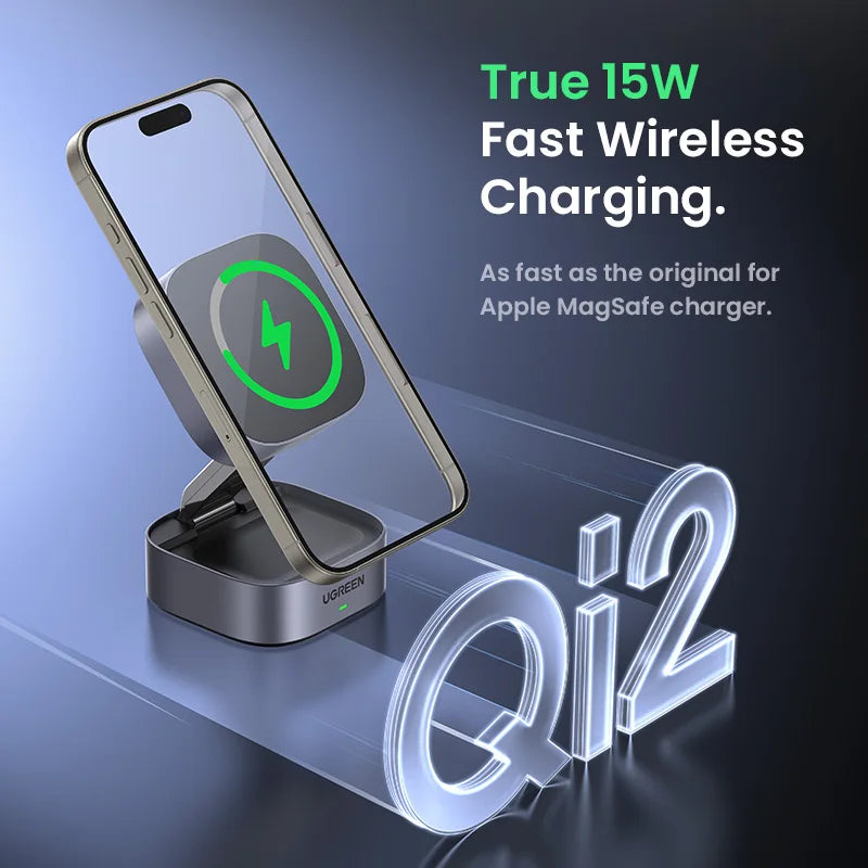 UGREEN Qi2 15W MagSafe 2-in-1 Foldable Wireless Charging Stand