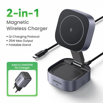 UGREEN Qi2 15W MagSafe 2-in-1 Foldable Wireless Charging Stand