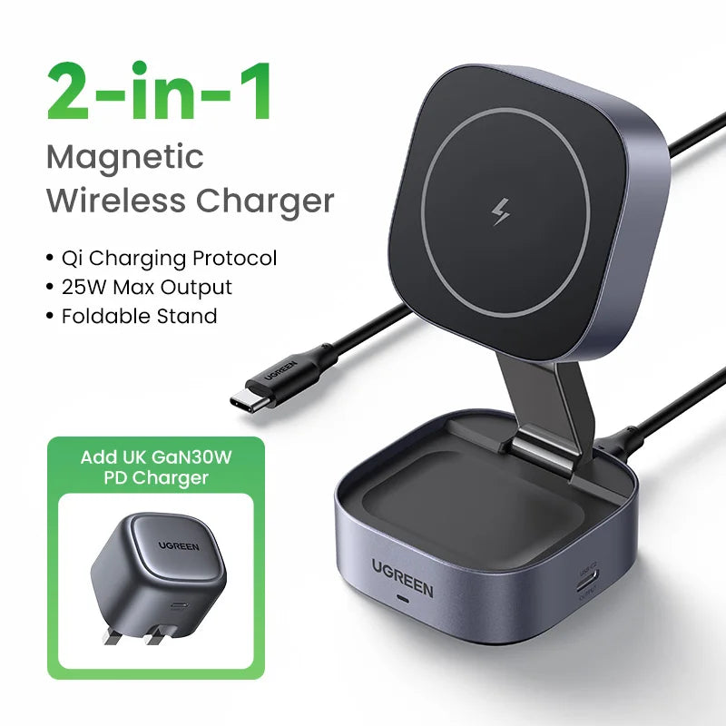 UGREEN Qi2 15W MagSafe 2-in-1 Foldable Wireless Charging Stand