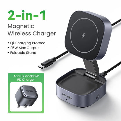 UGREEN Qi2 15W MagSafe 2-in-1 Foldable Wireless Charging Stand