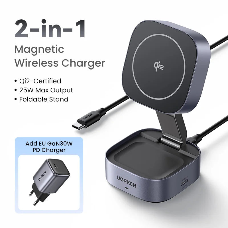 UGREEN Qi2 15W MagSafe 2-in-1 Foldable Wireless Charging Stand