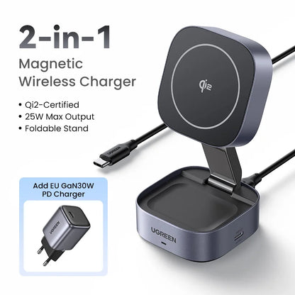 UGREEN Qi2 15W MagSafe 2-in-1 Foldable Wireless Charging Stand