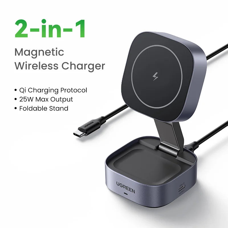 UGREEN Qi2 15W MagSafe 2-in-1 Foldable Wireless Charging Stand
